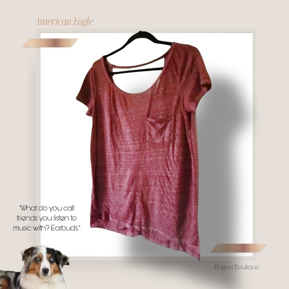 🌿American Eagle Distressed High-Low Maroon Pocket Tee Medium - Picture 9 of 10